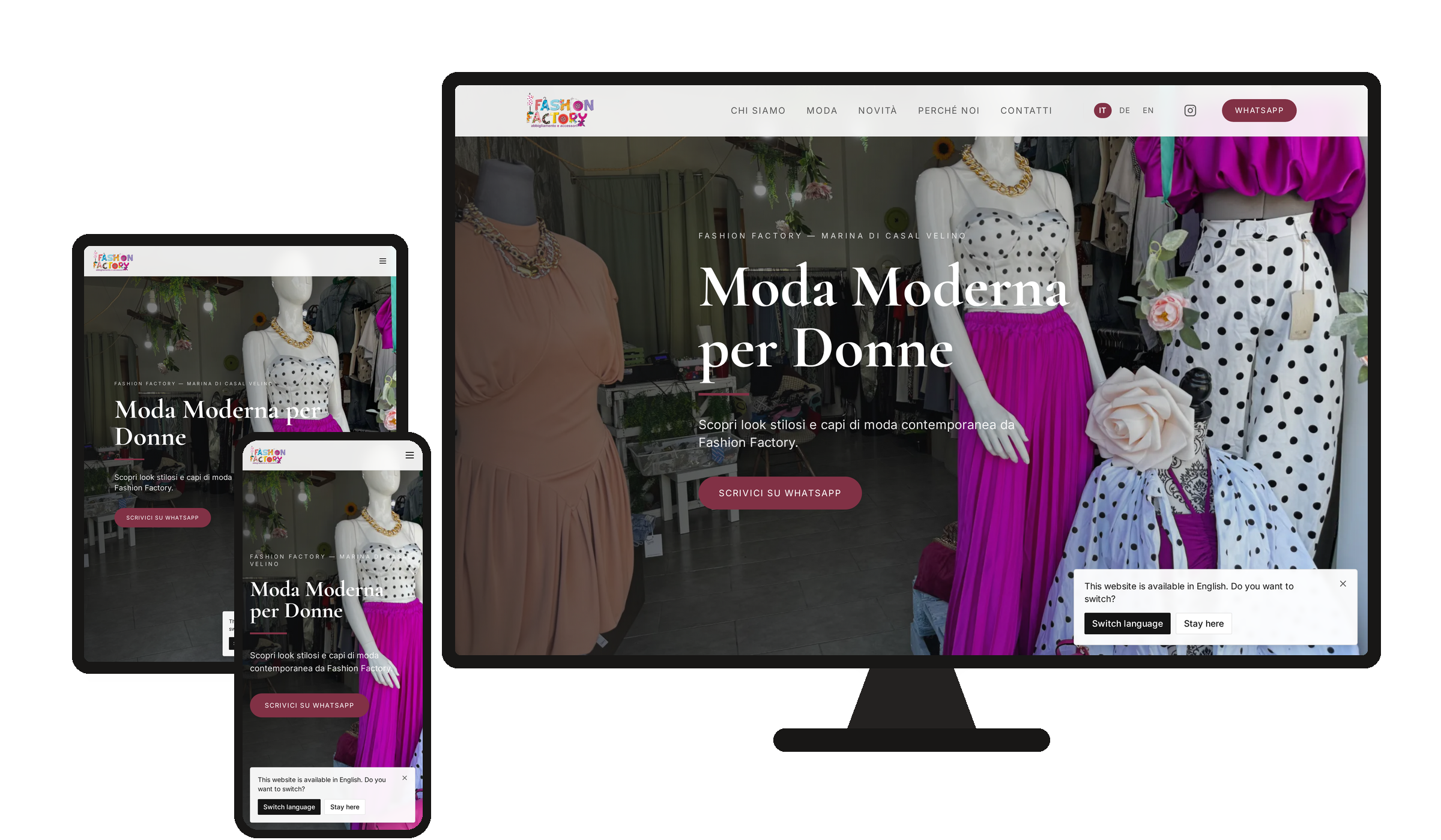 Website Fashion Factory Style Casal Velino auf Desktop, Tablet und Smartphone