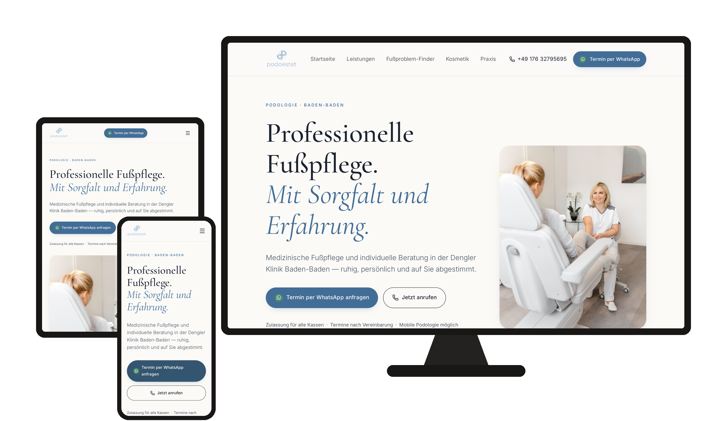 Website Podoestet Baden-Baden auf Desktop, Tablet und Smartphone