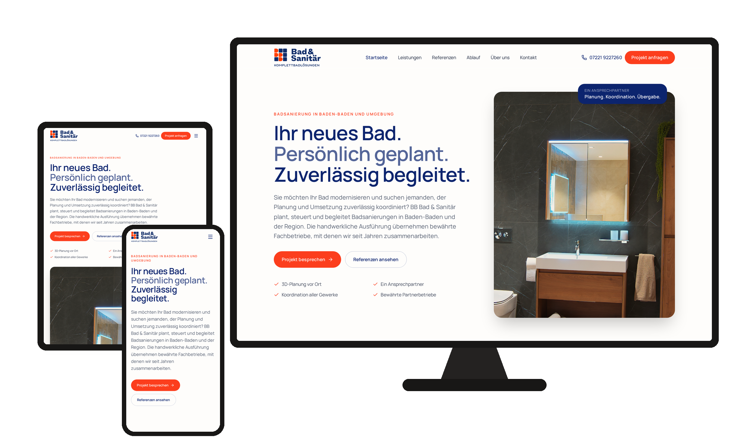 Website BB Bad & Sanitär GmbH auf Desktop, Tablet und Smartphone