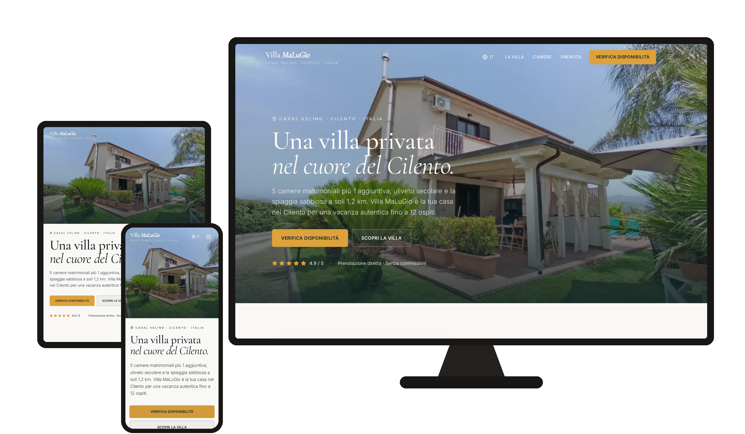Website Villa MaLuGio Cilento auf Desktop, Tablet und Smartphone