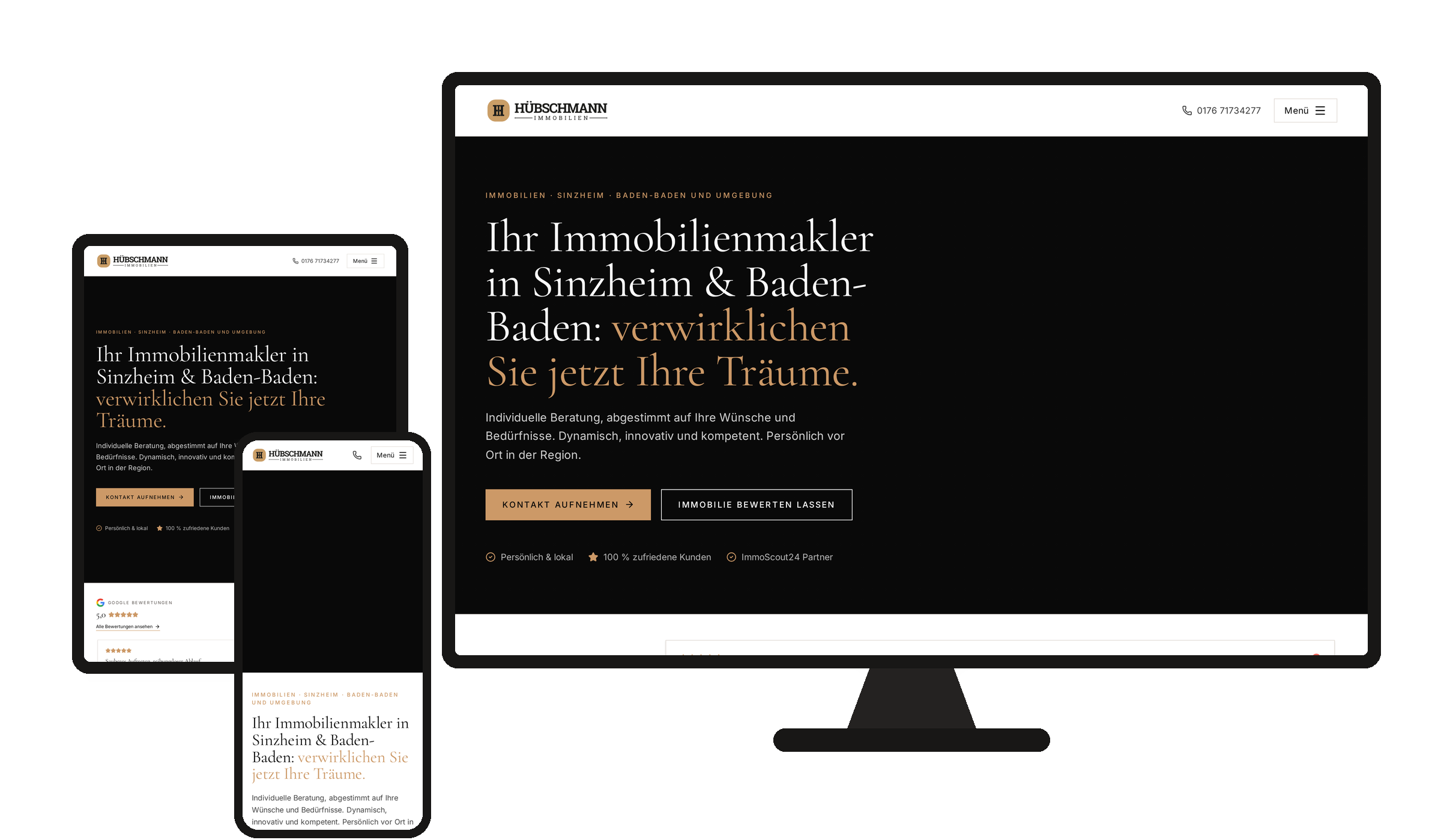 Website Hübschmann Immobilien auf Desktop, Tablet und Smartphone