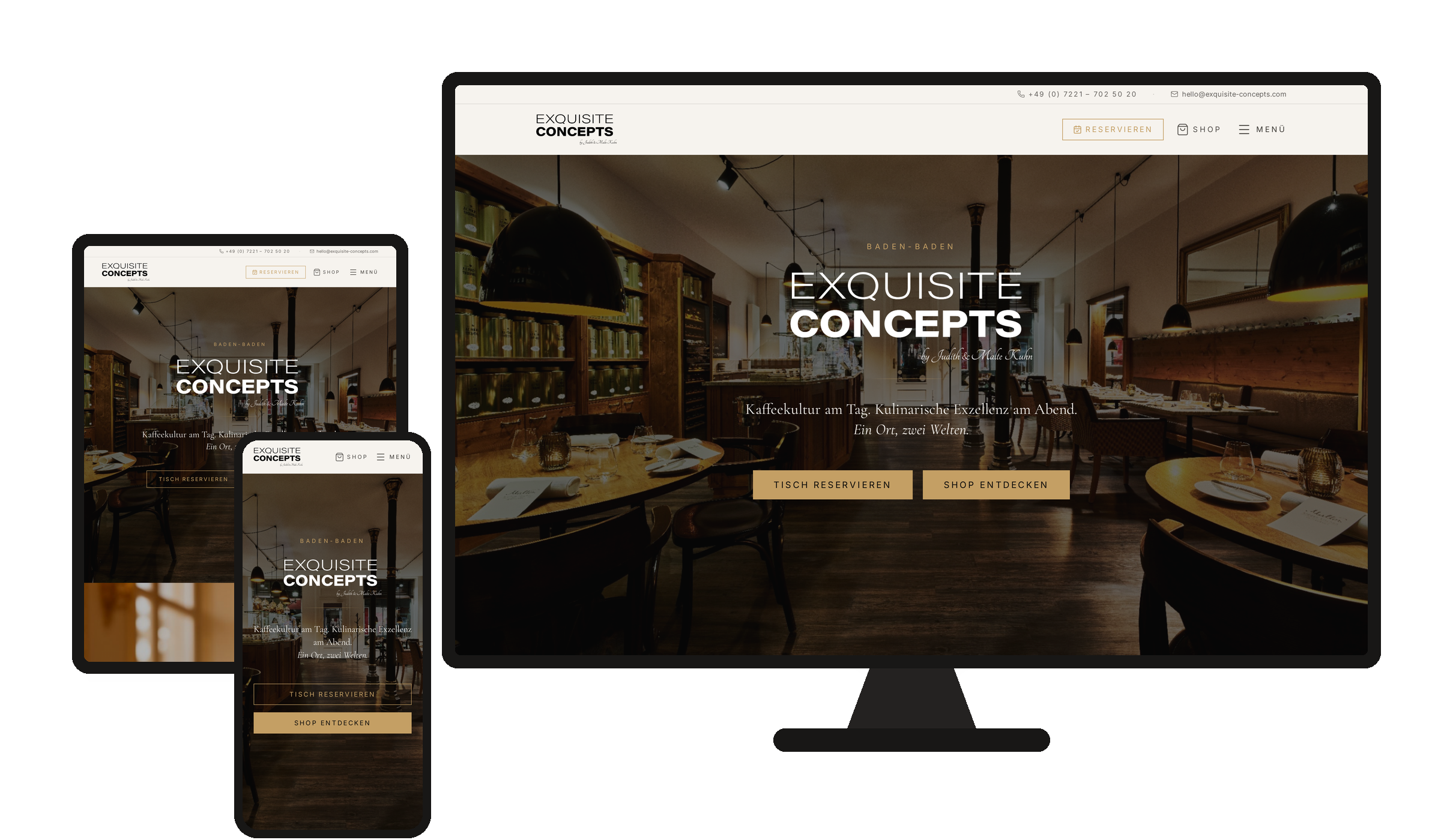 Website Exquisite Concepts Baden-Baden auf Desktop, Tablet und Smartphone