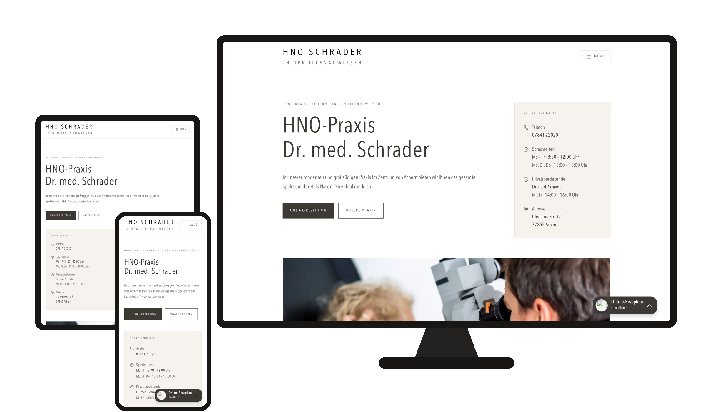 Website HNO Schrader Achern auf Desktop, Tablet und Smartphone