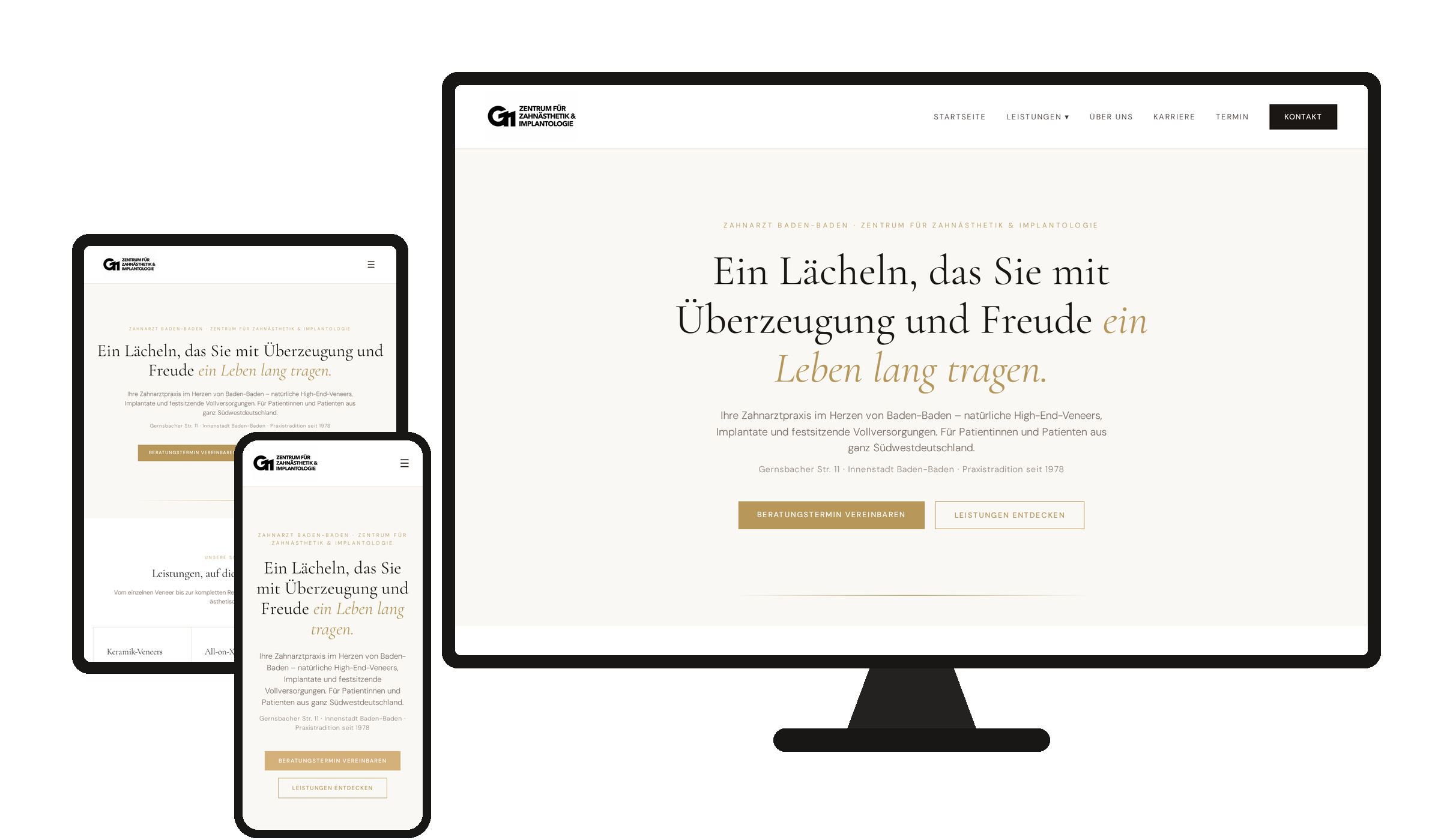 Website G11 Zahnärzte Baden-Baden auf Desktop, Tablet und Smartphone
