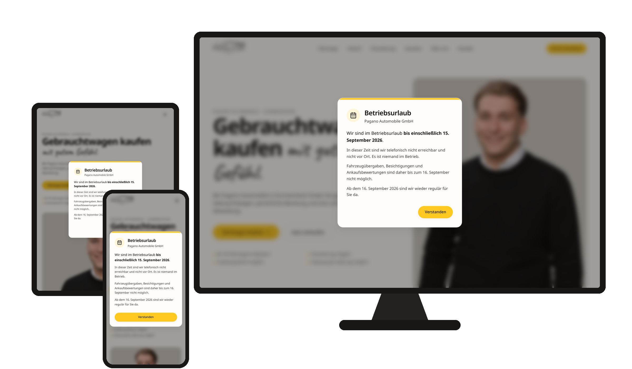 Website Pagano Premium Auto auf Desktop, Tablet und Smartphone