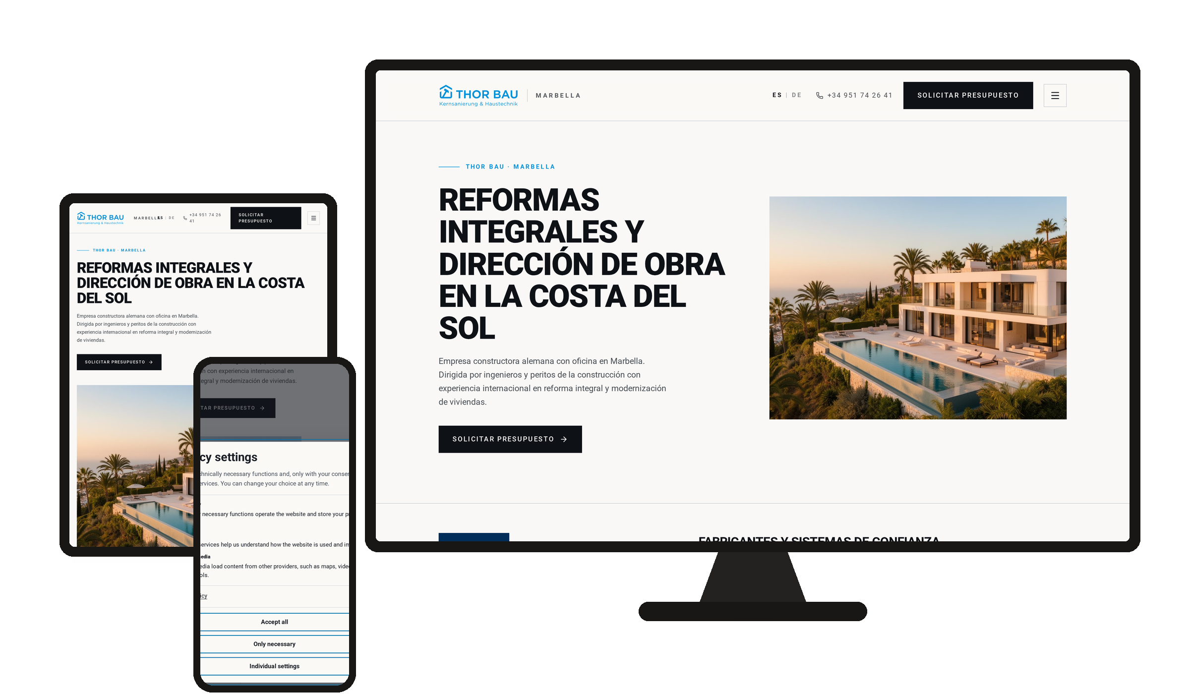 Website ThorBau Marbella auf Desktop, Tablet und Smartphone
