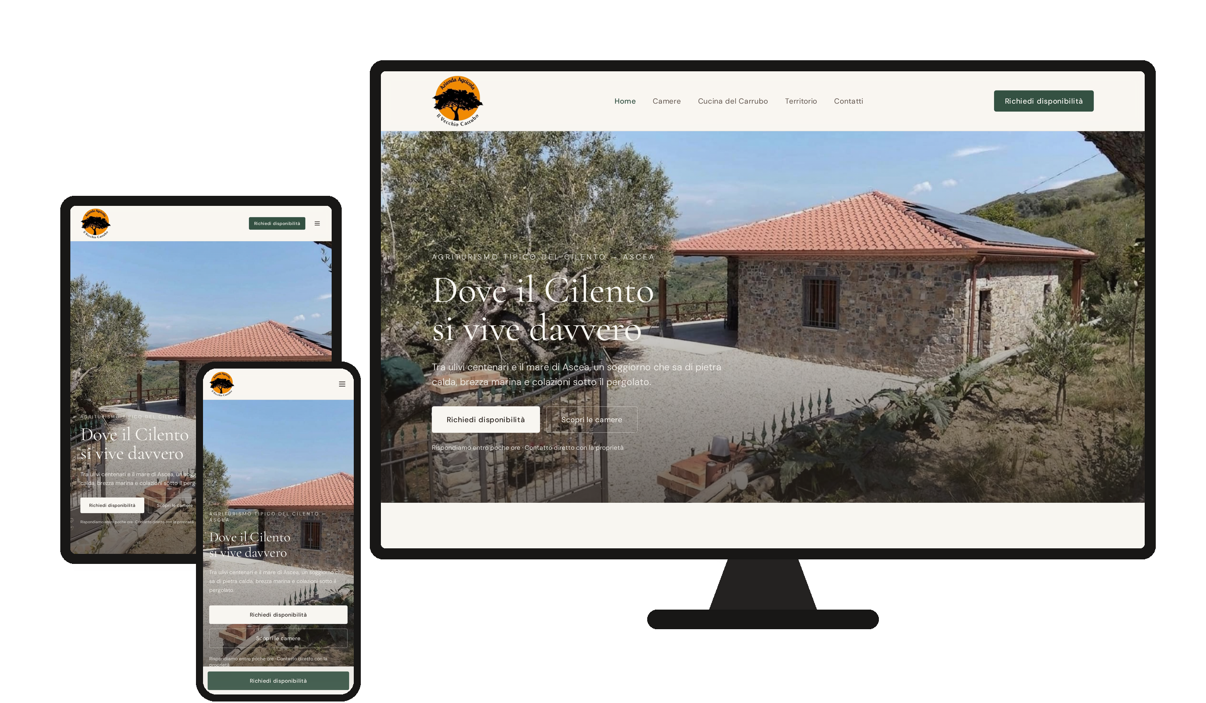 Website Il Vecchio Carrubo auf Desktop, Tablet und Smartphone